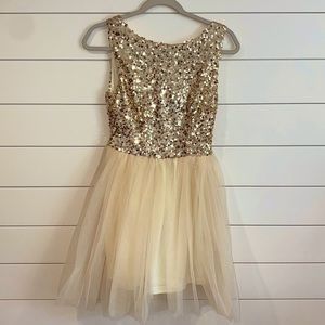 Sequins and Tulle Party/Formal Dress, Gold and Cream, Size Small